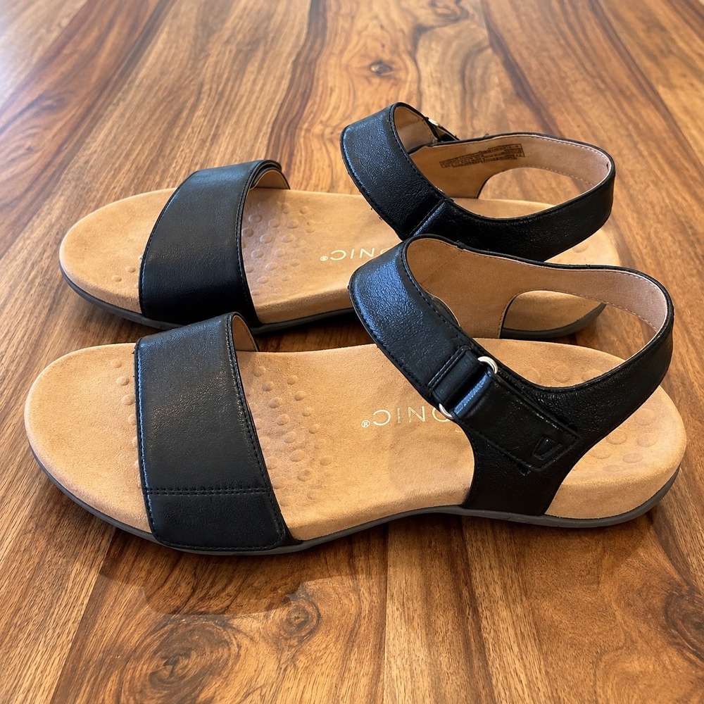Vionic Marsala Metallic Black Leather Strappy Sandals Womens 9 Orthotic Comfort - Picture 2 of 7